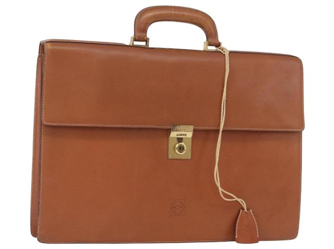 LOEWE Pasta Anagrama Couro Verde Ouro Auth bs30318 Dourado