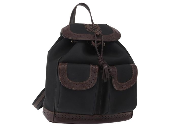 Mochila LOEWE em lona PVC preta e dourada Auth 150809 Preto Dourado