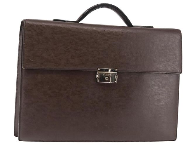 LOEWE Pasta de Couro Marrom Escuro Auth bs29533 Castanho escuro