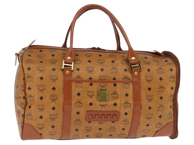 Borsa Boston MCM Logogram Vicetos PVC Marrone Oro Auth 146828 D'oro