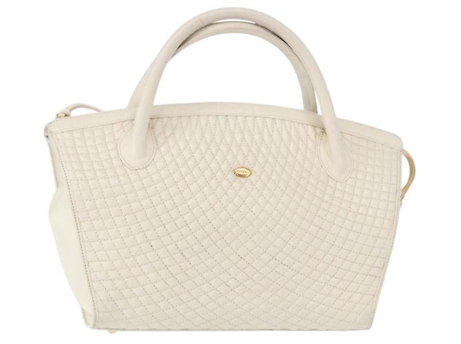 BALLY Bolsa de mão de couro branco e dourado Auth bs30959