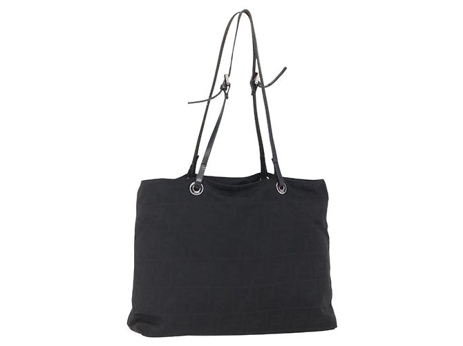 Bolsa tote de lona Zucca FENDI preta e marrom Auth bs31006 Preto