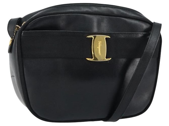 Borsa a Spalla Vala in Pelle Nera e Oro Salvatore Ferragamo Auth BA7671 Nero D'oro