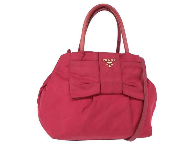 Ribbon Sac à main en nylon PRADA avec ruban 2 en 1 Rouge Or Auth 151316 Doré