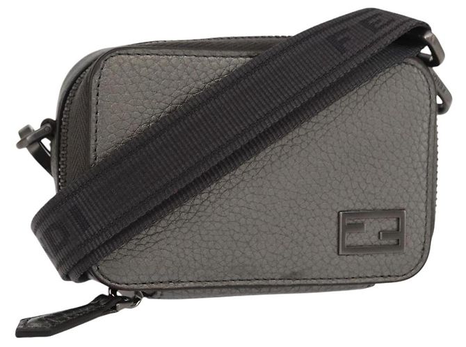 FENDI Shoulder Bag Leather Silver Auth bs30741 Silvery