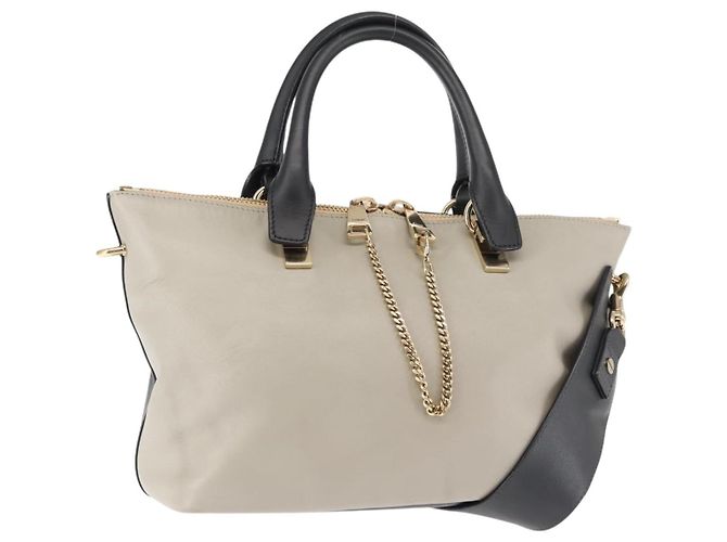 Chloé Bolsa de Mão Chloe Bailey em Couro 2 em 1 Preto Bege Ouro Auth am9201 Dourado