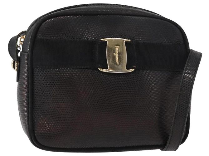 Borsa a Spalla Vala in Pelle Nera e Oro Salvatore Ferragamo Auth BA7662 Nero D'oro