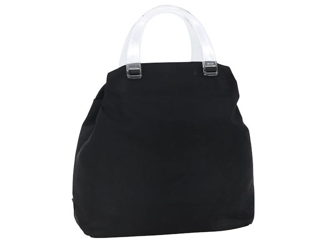 PRADA Borsa a mano in nylon plastico Nero Argento Auth 146727
