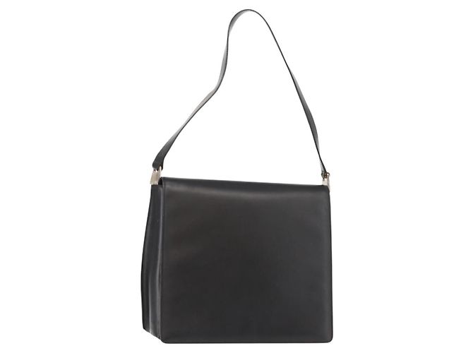Gucci Bolso de Hombro de Cuero Negro Plata Auth 148273