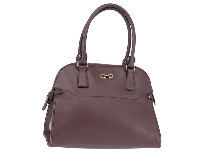 Bolsa de mão Gancini em couro roxa e dourada Auth 146846 da Salvatore Ferragamo