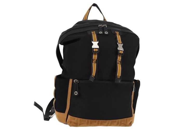 FENDI Zucca Canvas Backpack Black Silver Auth hk3119 Silvery