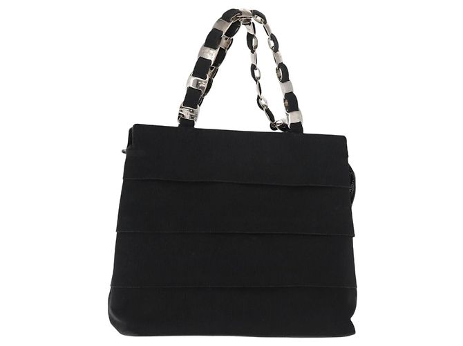 Sac à main Vala en toile noire et argent de Salvatore Ferragamo Auth BA7330 Argenté