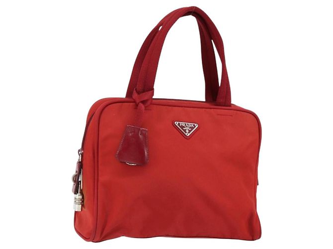 PRADA Borsa a mano in nylon rosso argento Auth ep11558