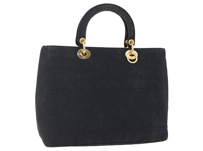 Christian Dior Borsa Lady Dior Canage in nylon nero e oro Auth 152936 D'oro