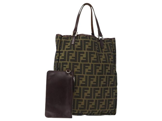 FENDI Zucca Canvas Handtasche Schwarz Braun Silber Authentisch 152992