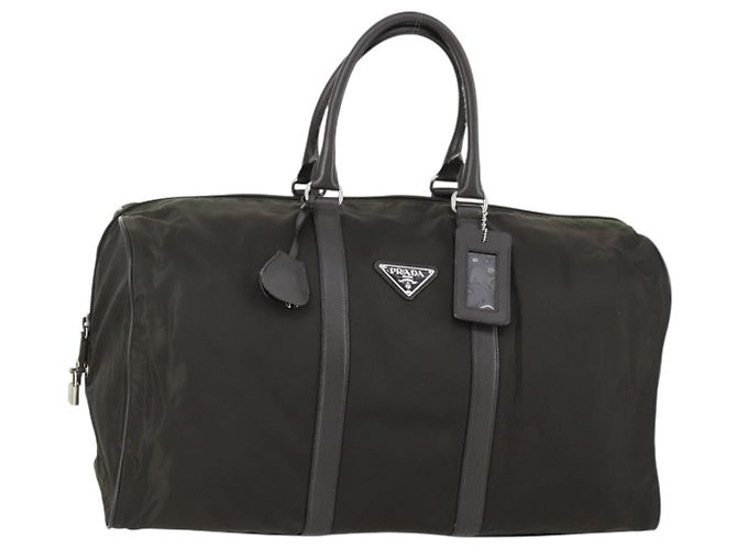 Bolsa Boston PRADA em nylon e couro caqui prata autêntica bs31176