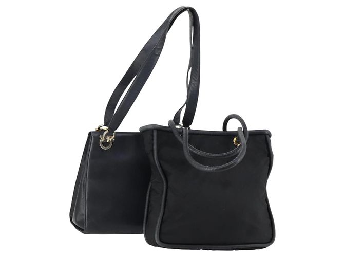 Borsa a mano Celine in nylon e pelle Salvatore Ferragamo 2 pezzi nera Auth 150480 Nero