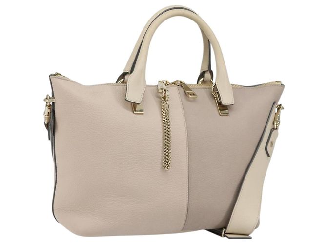 Chloé Bolsa Chloe Bailey de couro 2 vias cinza ouro Auth BA7808 Marrom Dourado
