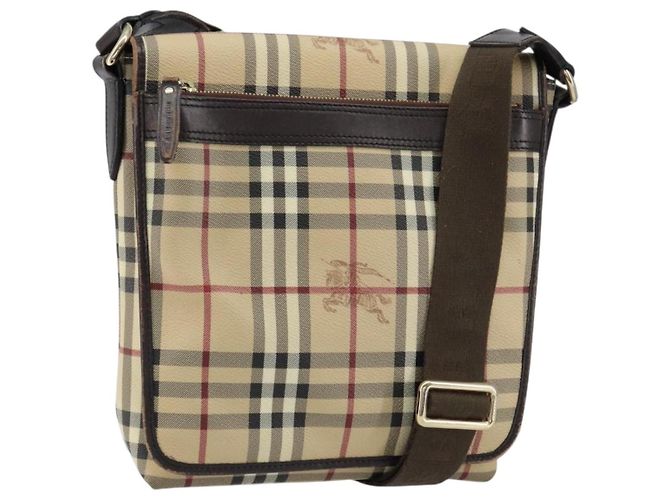 Borsa a Spalla Burberry Nova Check PVC Beige Oro Auth 153196 D'oro