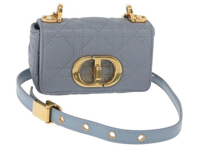 Christian Dior Borsa Dior Caro in pelle blu e oro con catena Canage Auth 151372SAM D'oro