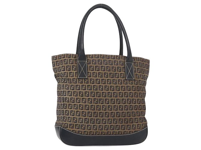 Bolsa tote em lona Zucchino FENDI azul marinho prata autêntica ka336