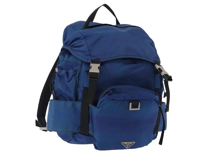 PRADA Backpack Nylon Blue Silver Auth bs31181 Silvery