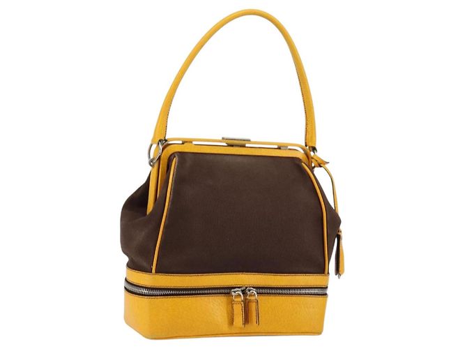 PRADA Borsa a Mano in Tela Gialla Marrone Auth 154533 Giallo