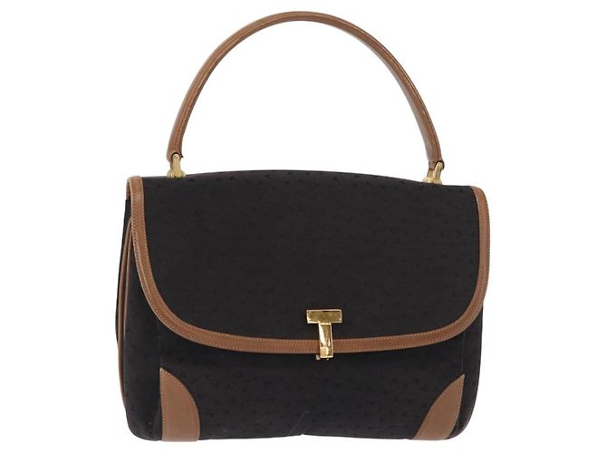 Autre Marque Bolsa de mão em lona e couro preto e dourado Auth bs31218 da TIFFANY&Co.