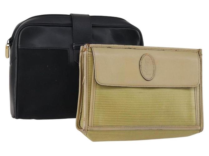SAINT LAURENT Clutch Tasche Leder 2 Set Beige Schwarz Auth bs30862