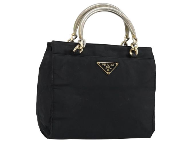 PRADA Kettenhandtasche aus schwarzem Nylon mit Silber Auth ka207