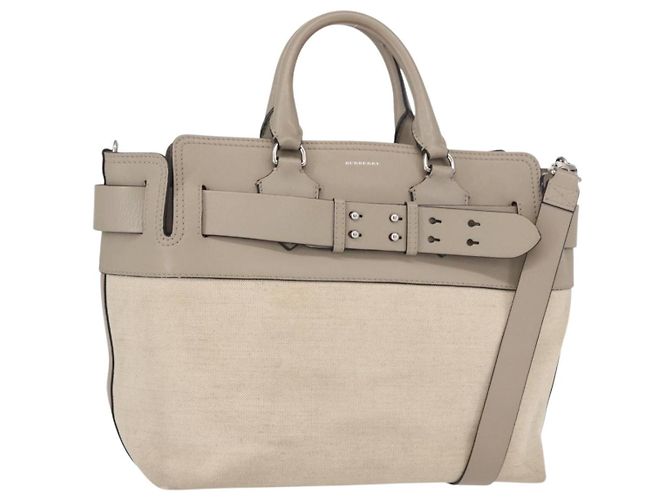 BURBERRY Medium Belt Bag Hand Bag Canvas 2way Beige Silver Auth 149727 Silvery