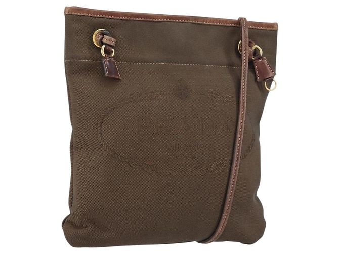 Borsa a Spalla PRADA in Tela Marrone Scuro Oro Auth ka080 D'oro