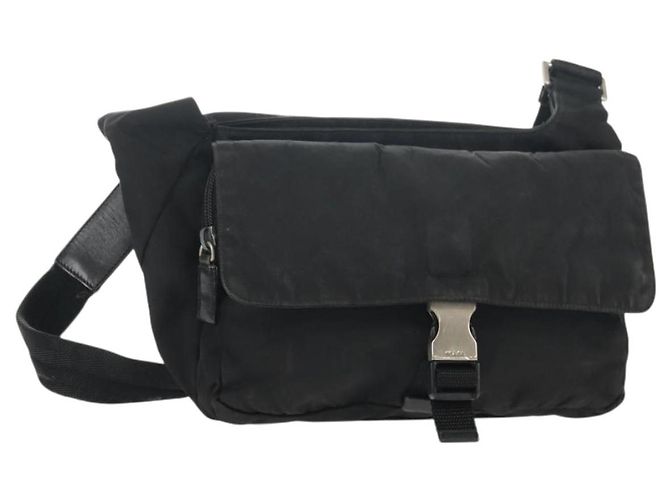 PRADA Shoulder Bag Nylon Black Silver Auth bs30726 Silvery