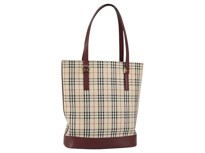 Burberry Bolsa Tote Nova Check em Lona e Couro Bege Dourado Auth ep11704