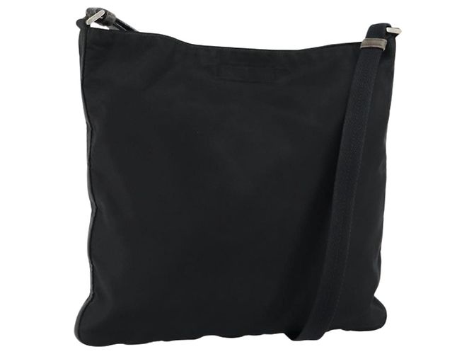 Bolsa de Ombro PRADA Nylon Preto Prata Autêntica 149732
