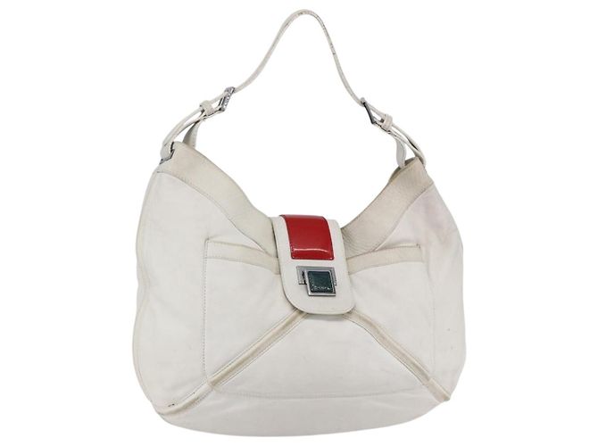 LOEWE Anagram Shoulder Bag Leather White Silver Auth bs31002 Silvery