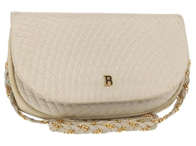 BALLY Borsa a Spalla a Catena Pelle Bianca Oro Auth bs31196 Bianco D'oro