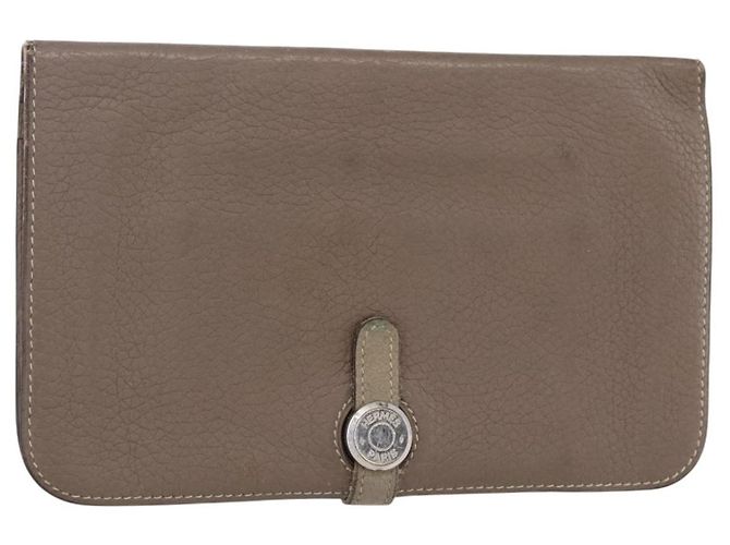 Hermès HERMES Portefeuille Dogon Duo GM Cuir Gris Auth BA8060 Marron