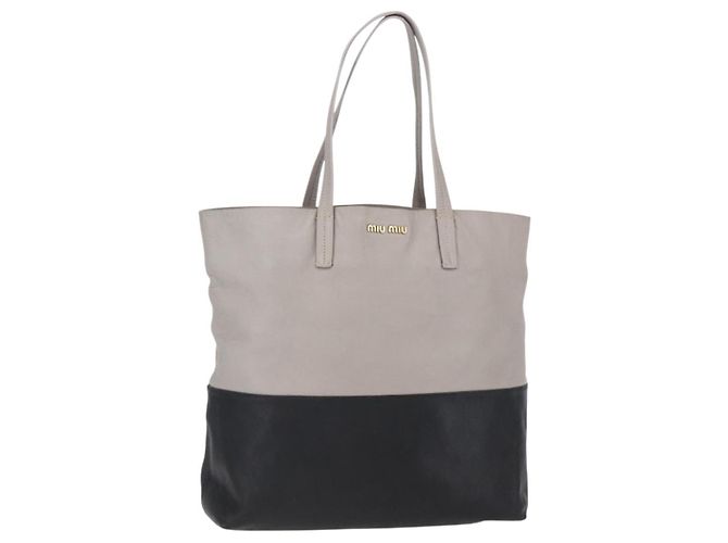 Borsa Tote Miu Miu in pelle nera e grigia Auth BA8020 Marrone Nero