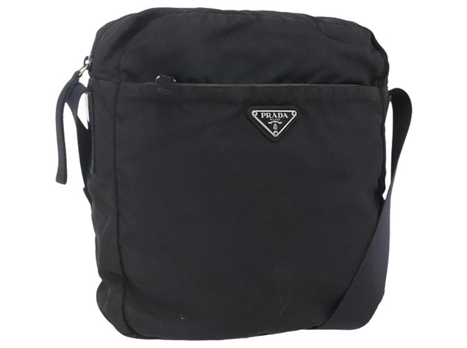PRADA Shoulder Bag Nylon Black Silver Auth ka123 Silvery