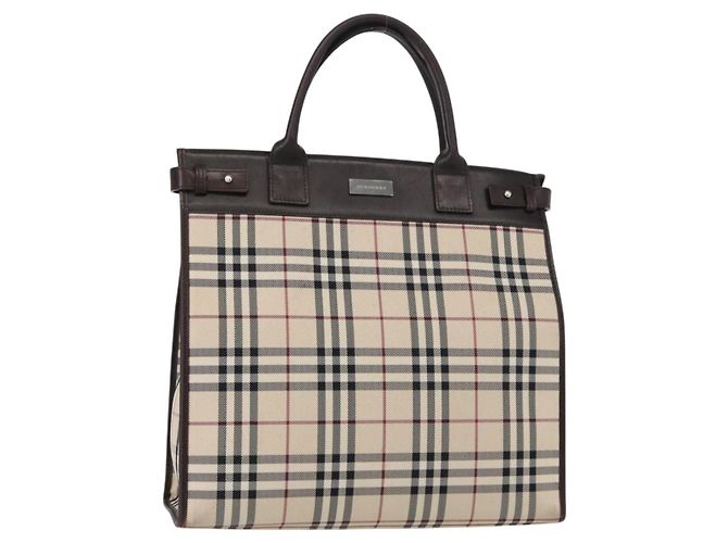 BURBERRY Nova Check Handtasche aus Canvas Beige Silber Authentisch ka042