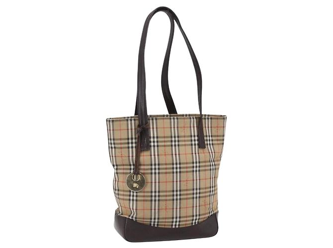 Burberry Borsa a spalla in tela Nova Check beige e oro Auth SW1853 D'oro