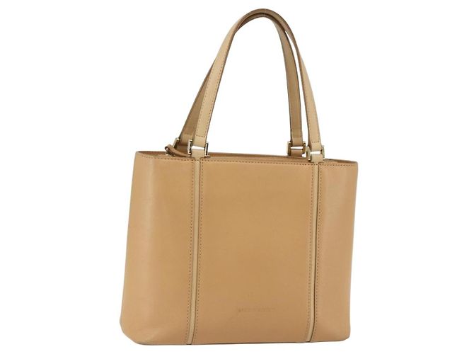 Burberry Sac à main en cuir beige doré Auth ka544
