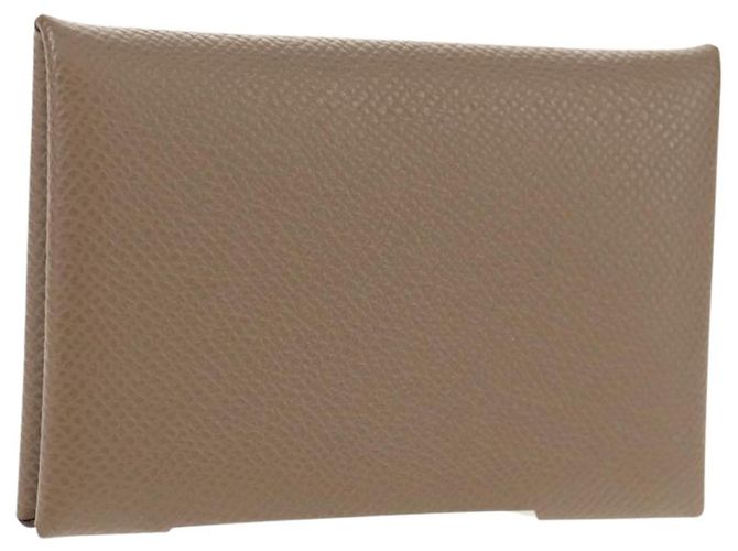 Hermès Monedero Calvi HERMES Cuero Beige Plata Auth BA8243M
