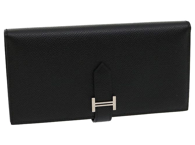 Hermès HERMES Bean souffl Long Wallet SilverMetal Black Auth 30947SM