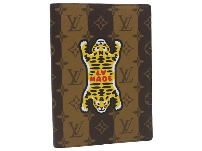 LOUIS VUITTON Stripe NIGO Quverture Carnet Cover Brown Black GI0720 Auth 38082SM
