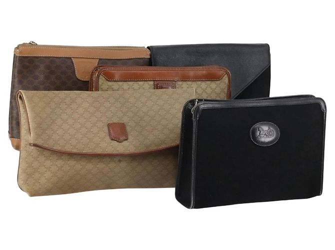 FENDI Celine Macadam Canvas Tasche Leder 5 Set Beige Schwarz Braun Auth 154540