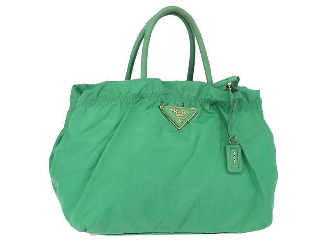 PRADA Bolso de mano de nailon verde dorado Auth 154693