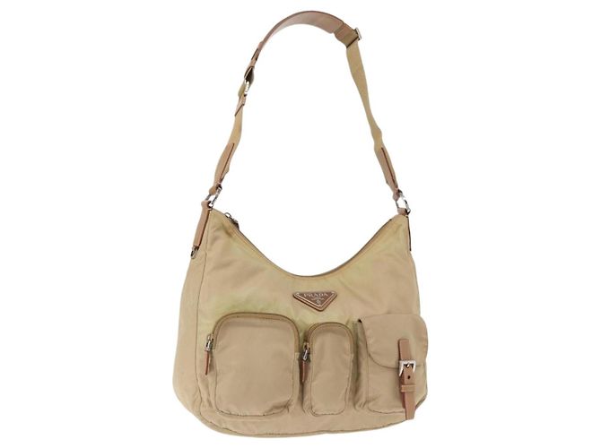 Borsa a Spalla PRADA Nylon Beige Argento Autentica ep12067