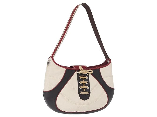 Céline Borsa a Spalla CELINE Coppa del Mondo 2002 Pelle Bianca Nera Argento Auth mr1649 Nero Bianco
